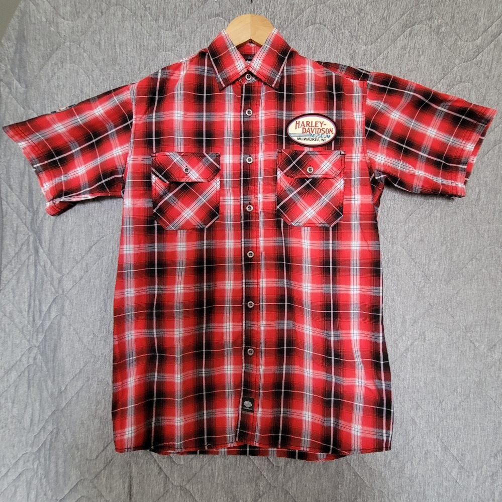 Harley-Davidson Men's Red Black Plaid Casual Shirt Size US S